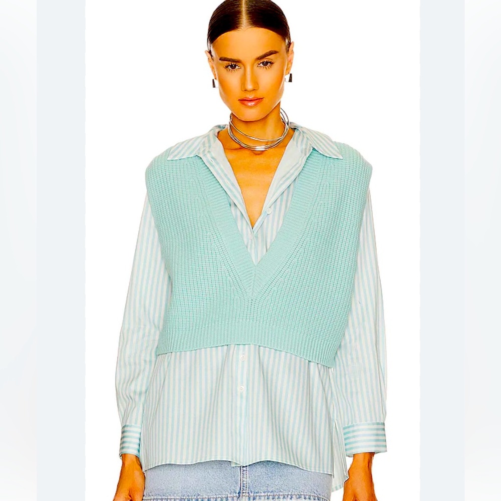Alice and Olivia Orly sweater vest and tunic shirt. Mint Green. Size L